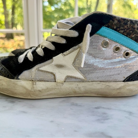 Golden Goose Black and Silver Mid Star Sneakers - Picture 1 of 6